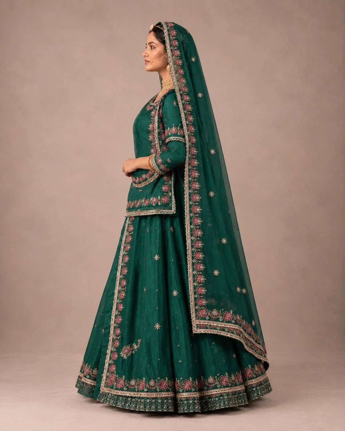 Neelkamal Gulab Poshak Rajputi poshak – Pure Fabric with Zardozi & Kundan Work – view 2