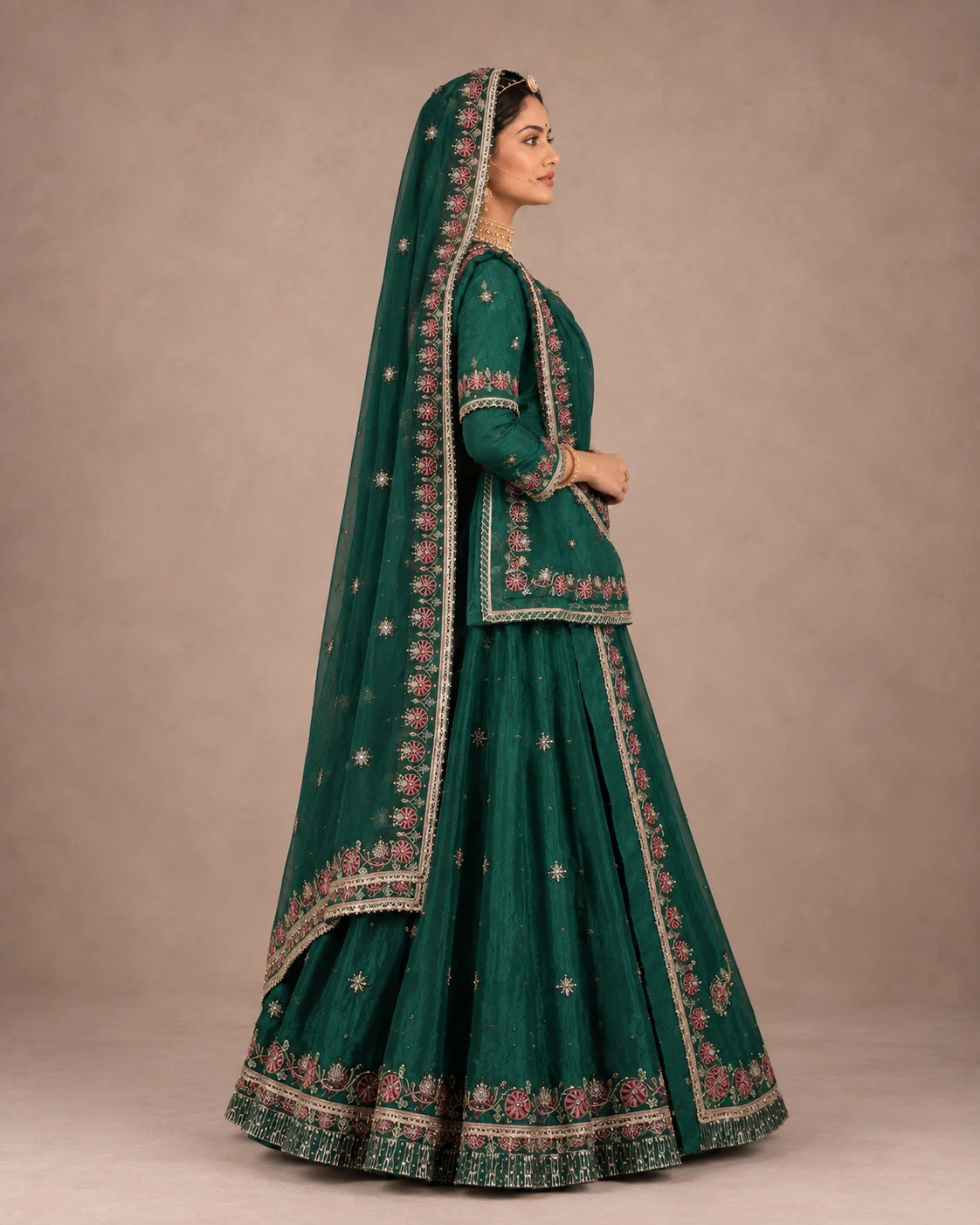 Neelkamal Gulab Poshak Rajputi poshak – Pure Fabric with Zardozi & Kundan Work – view 3