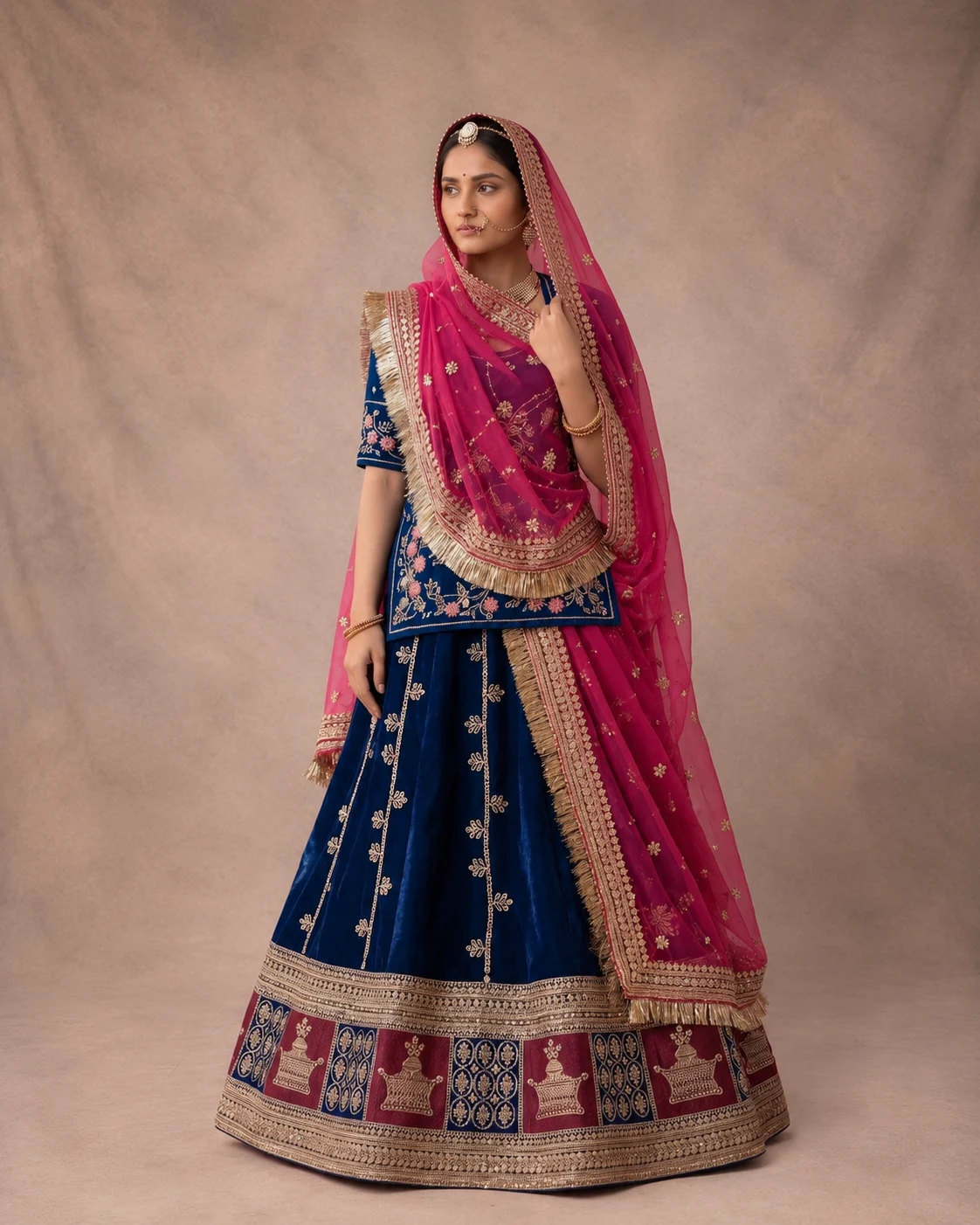 Rangrez Rani Poshak Rajputi poshak – Royal Velvet & Georgette with Rangrez Gota Border & Danka Work
