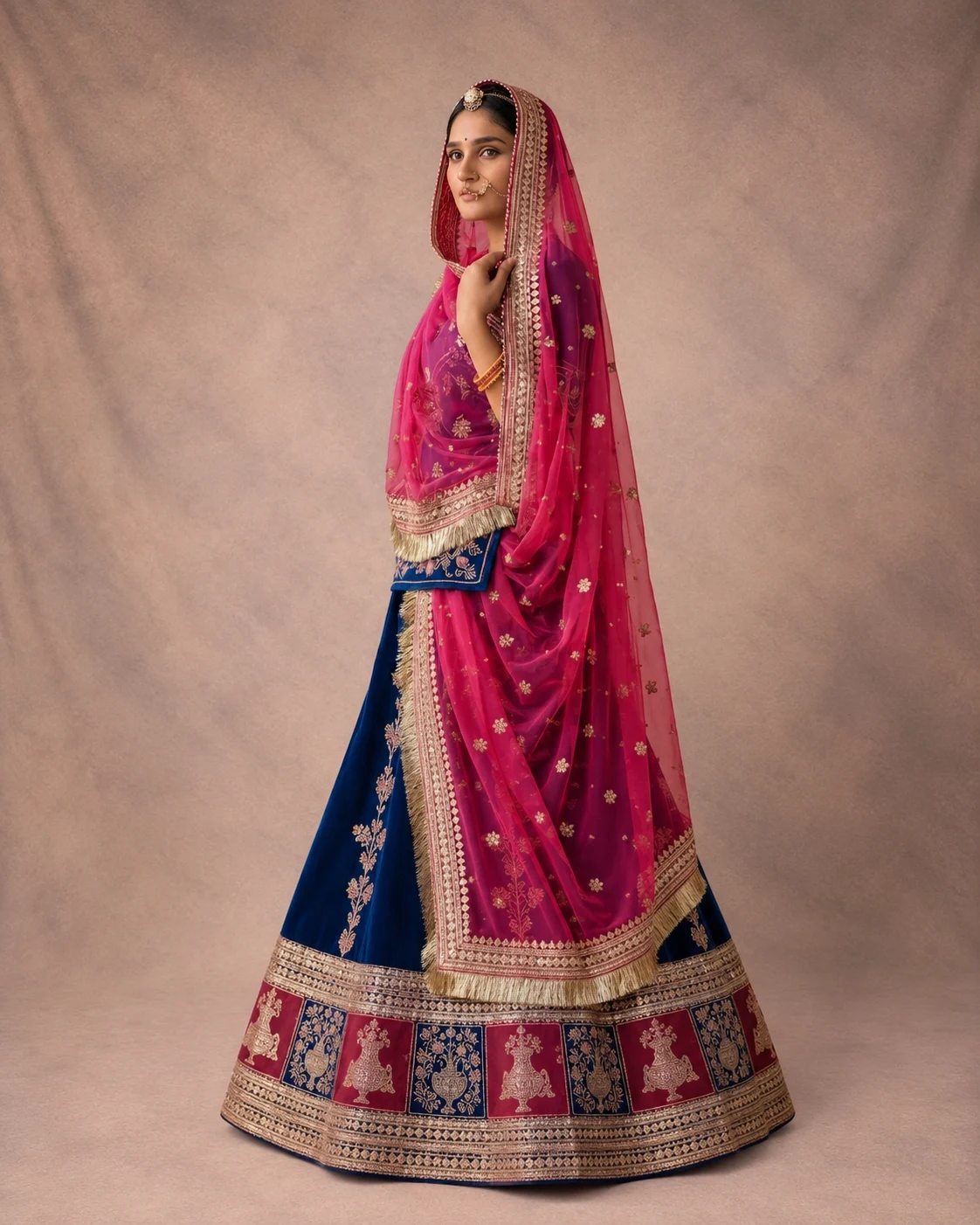 Rangrez Rani Poshak Rajputi poshak – Royal Velvet & Georgette with Rangrez Gota Border & Danka Work – view 2