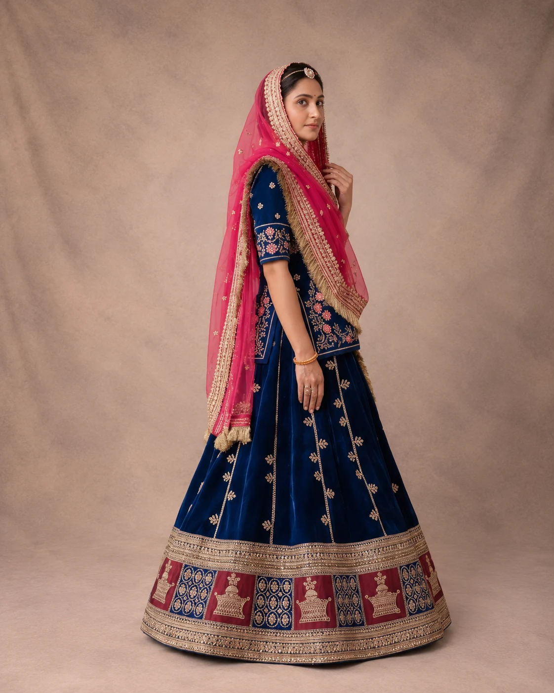 Rangrez Rani Poshak Rajputi poshak – Royal Velvet & Georgette with Rangrez Gota Border & Danka Work – view 3
