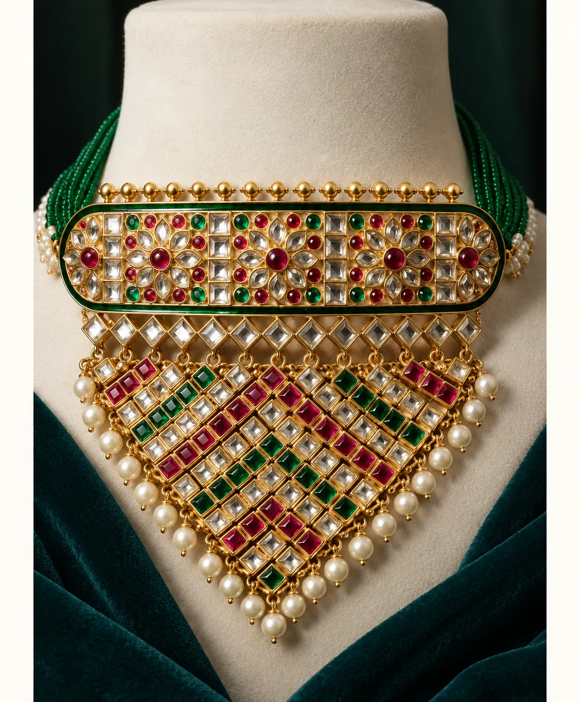 Rajsi Kundan Aad Necklace Rajputi poshak – Metal with Kundan