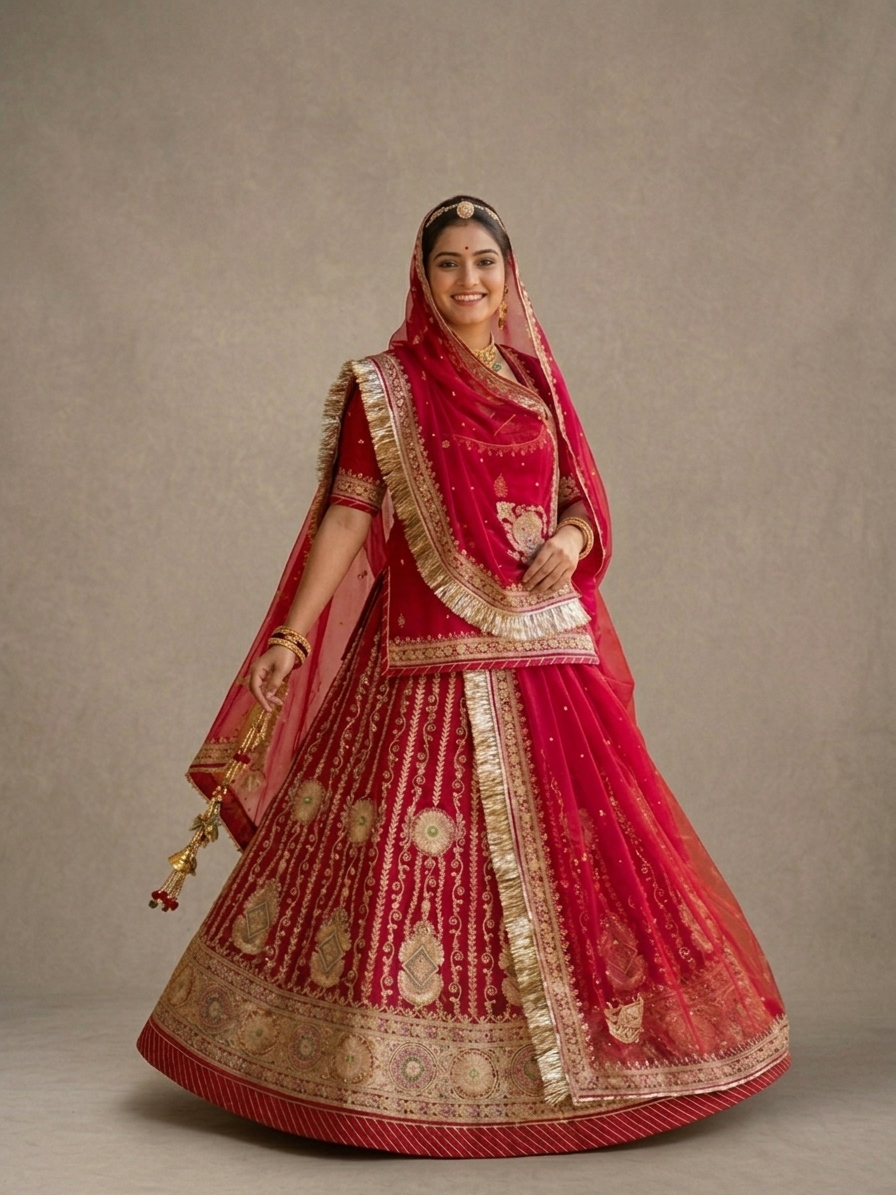 Red Rani Special Semi Stitched Poshak Rajputi poshak – Heavy Quality with Heavy Border Work
