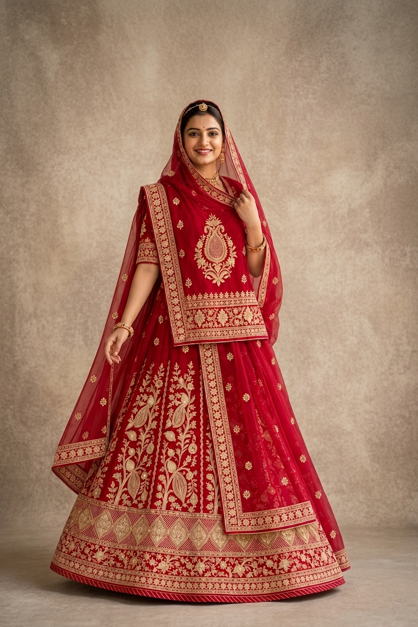 Red Rani Special Semi Stitched Poshak Rajputi poshak – Heavy Quality with Heavy Border Work