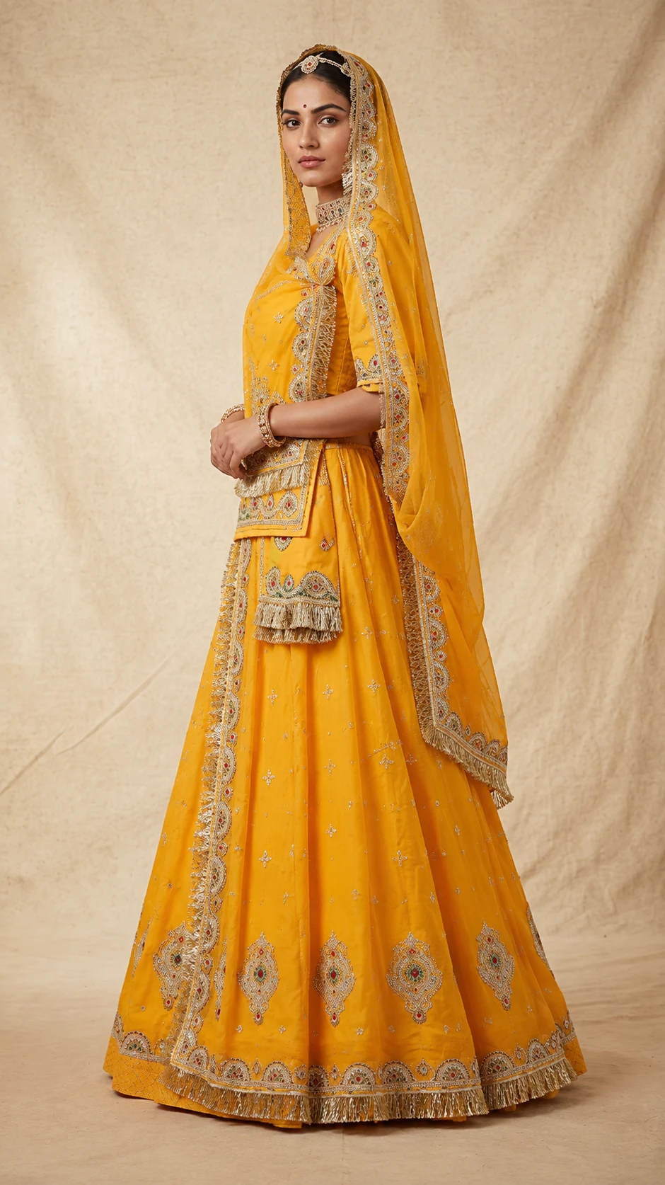 Sunehri Kesar Poshak Rajputi poshak – Heirloom Chanderi Silk & Satin Magji thumbnail angle 2