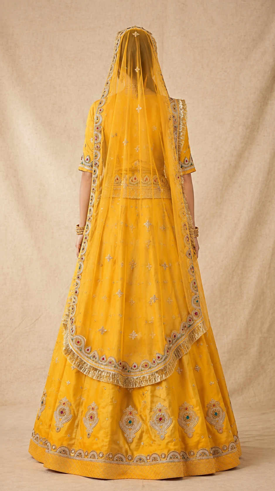 Sunehri Kesar Poshak Rajputi poshak – Heirloom Chanderi Silk & Satin Magji thumbnail angle 3