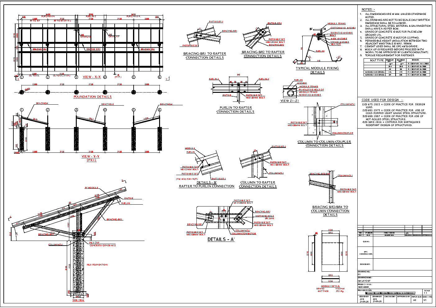 Solar MMS General Arrangement (GA) Drawings & Comprehensive BOQ
