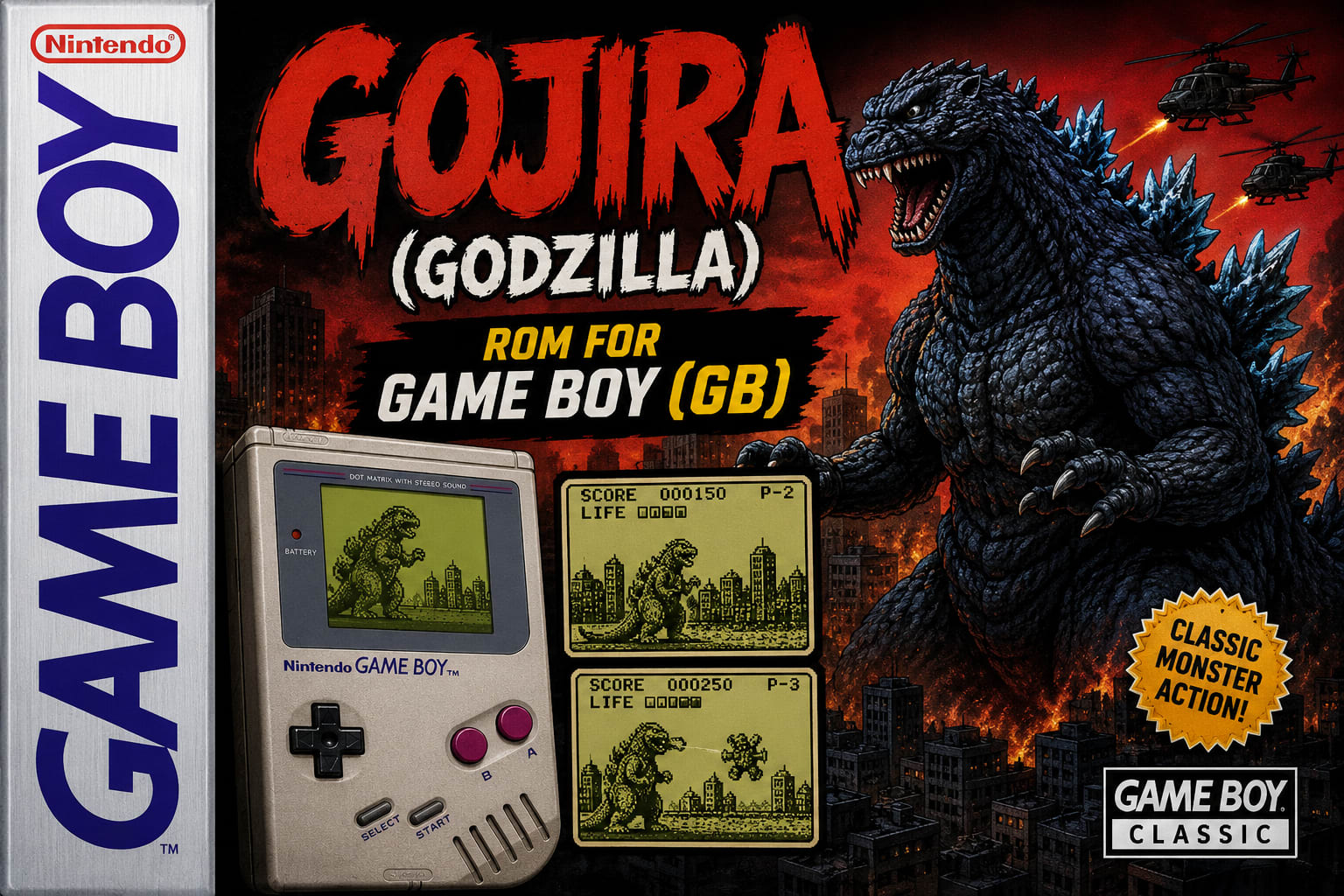 Download Gojira (Godzilla) ROM for Game Boy (GB)