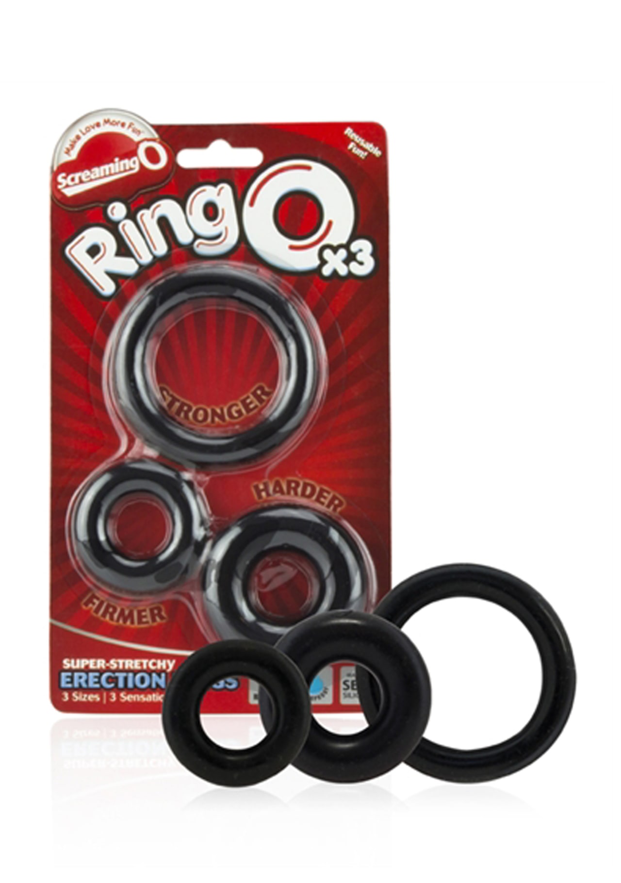 RingO 3-pack Stretchy Black Cock Rings