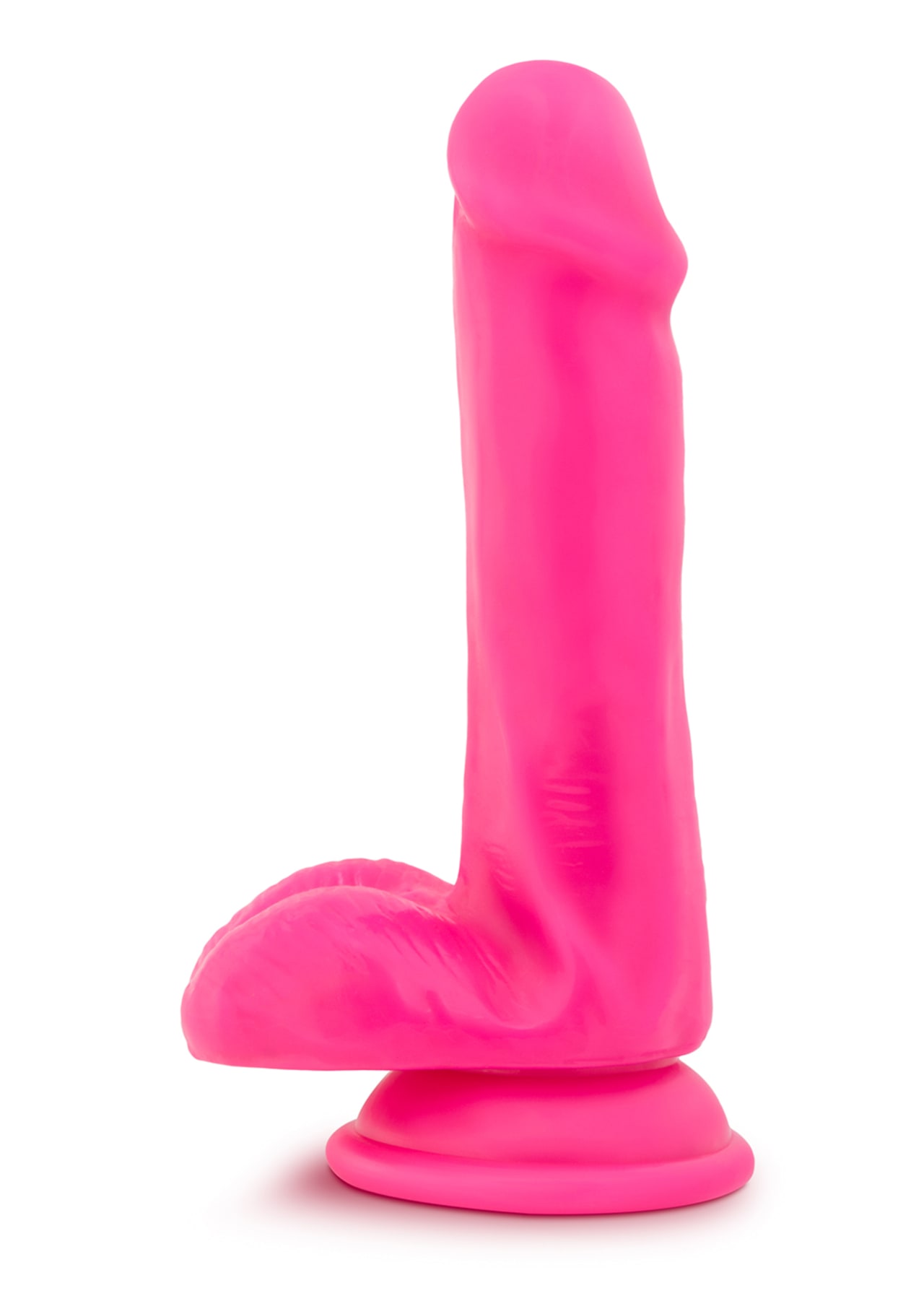 Neo Elite - 6" Silicone Dual Density Dildo with Balls - Neon Pink