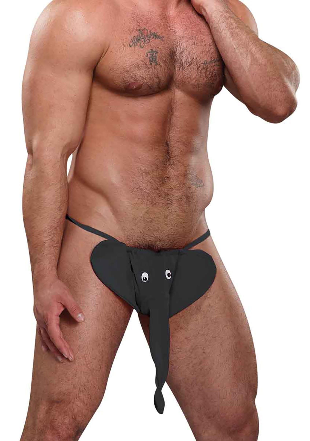 Novelty Squeaker Elephant G-String - One Size - Black