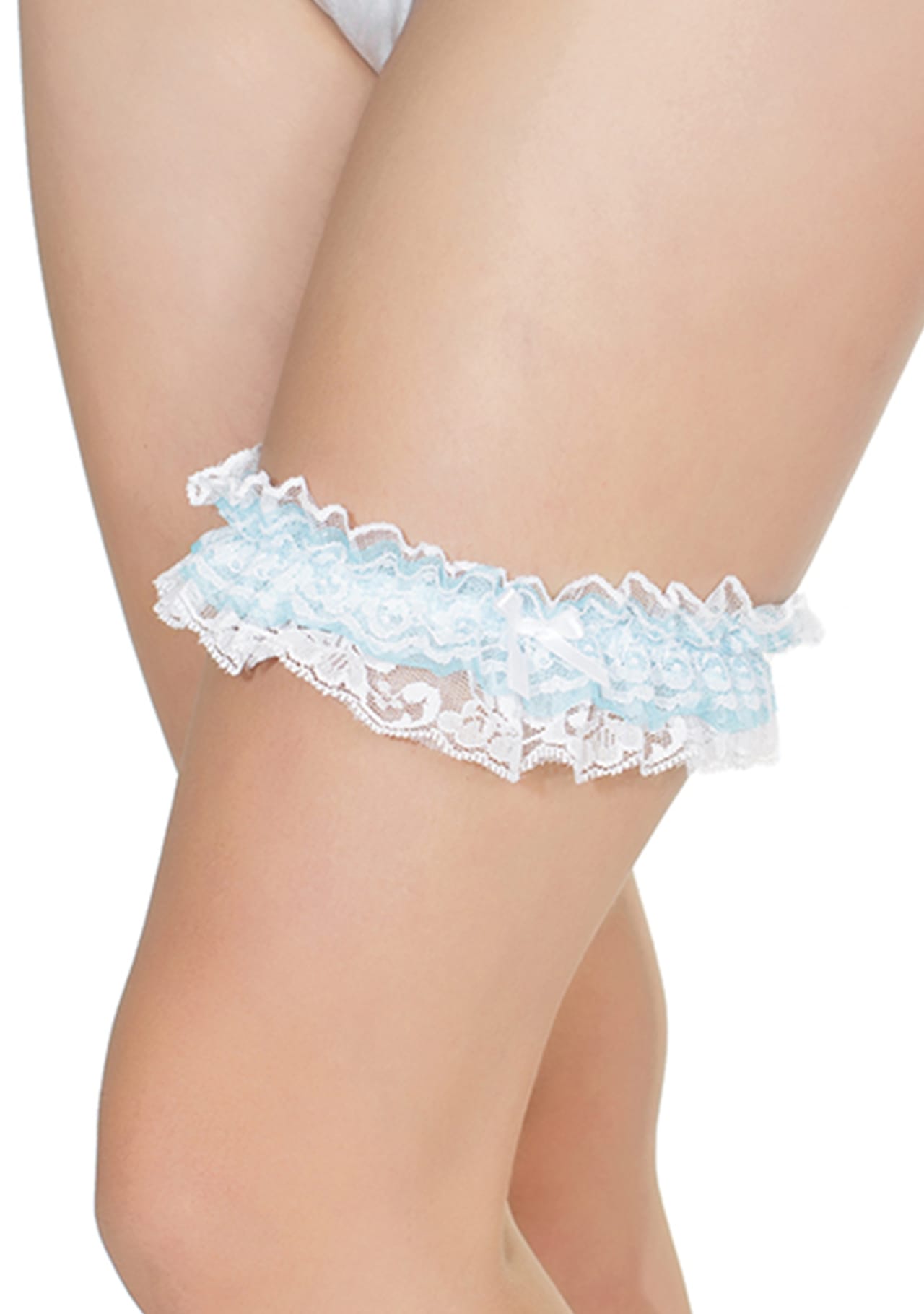 Gathered Lace Garter with Satin Bow Detail - One Size