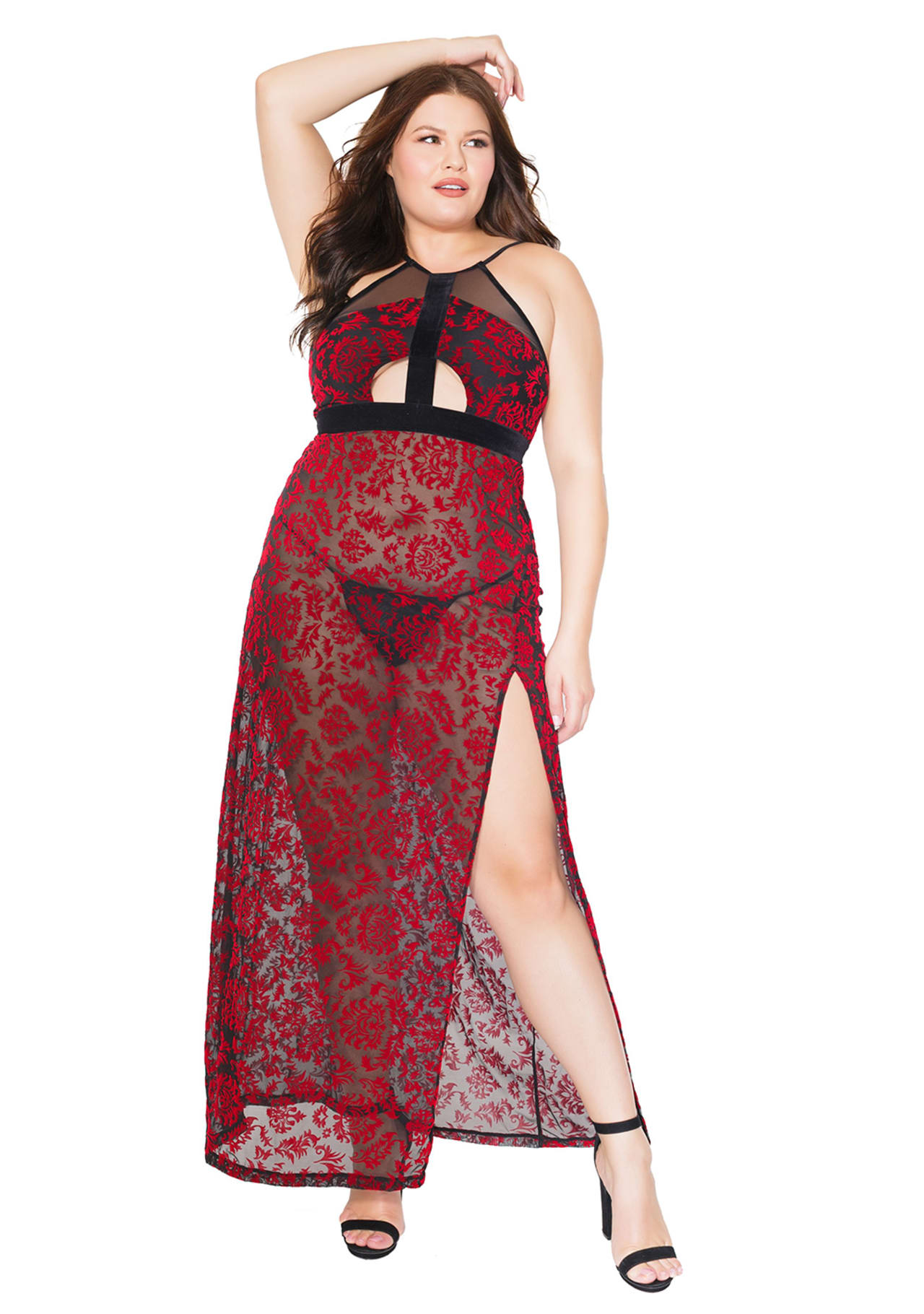 Velvet Damask Halter Gown - Queen Size