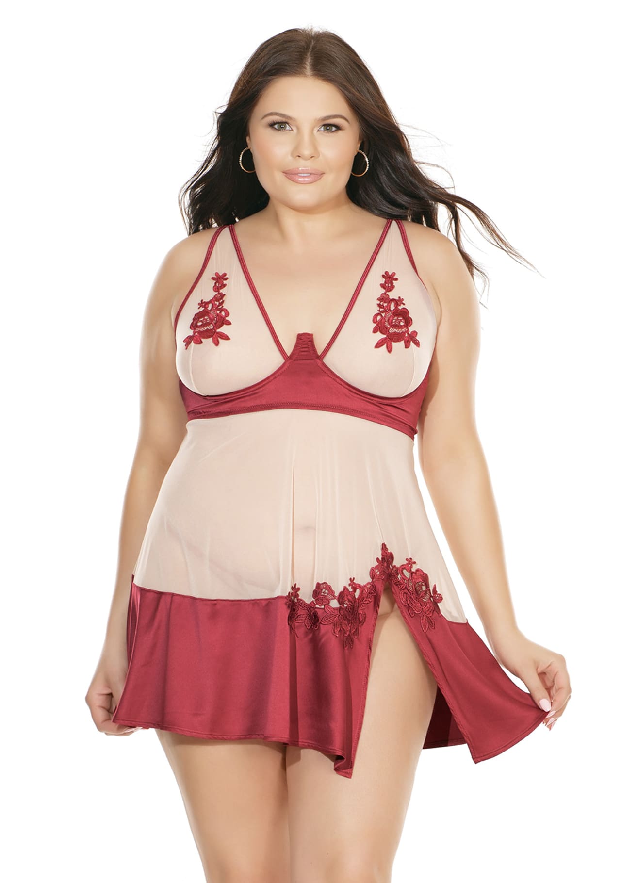 Applique Babydoll and G-String Set - Plus Size - 1X/2X