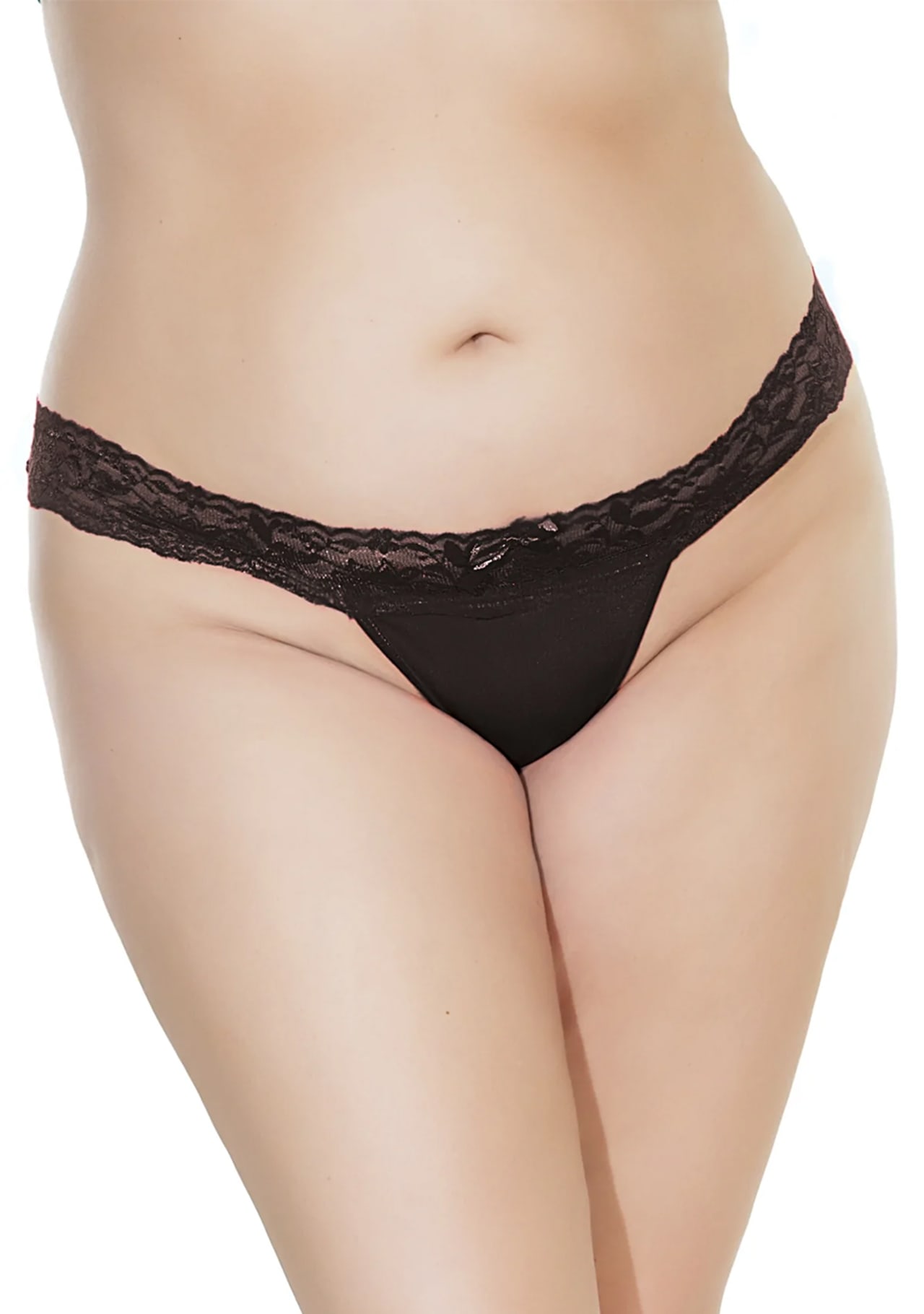 Scallop Lace Thong - Queen Size - Black