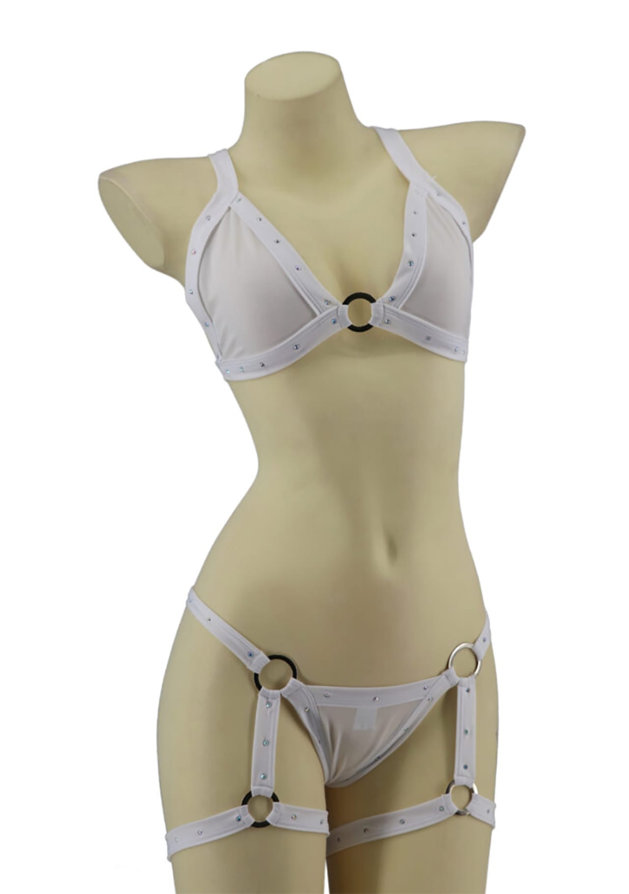 Studded 2-Piece Bikini with Garter - White
