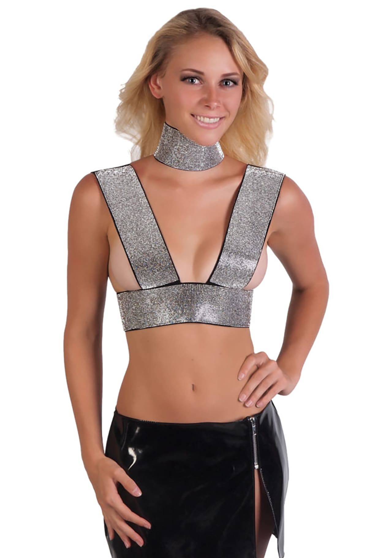 Rhinestone Halter Top with Choker
