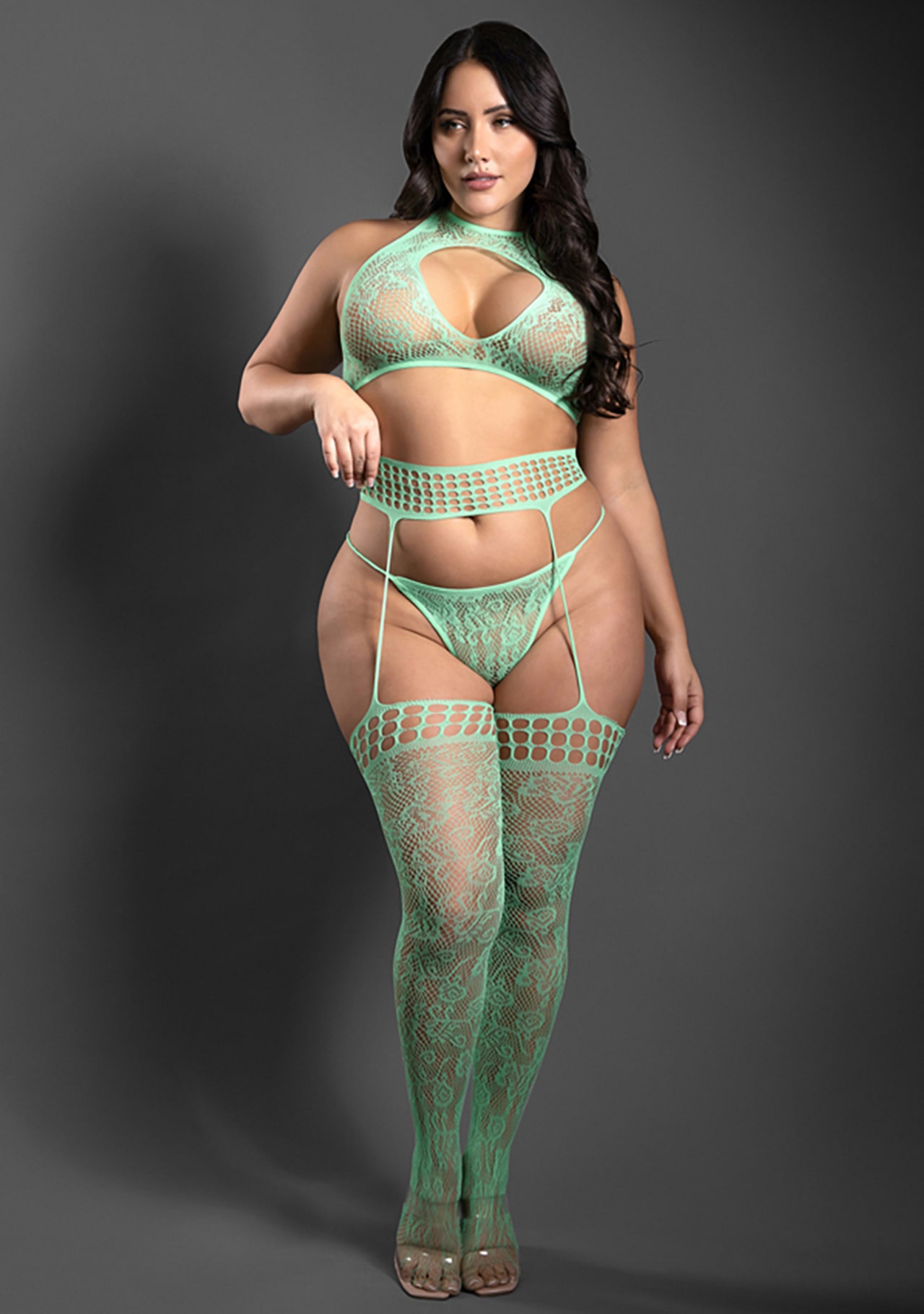 Heart of Glass 3-Piece Gartered Stockings Set - Queen Size