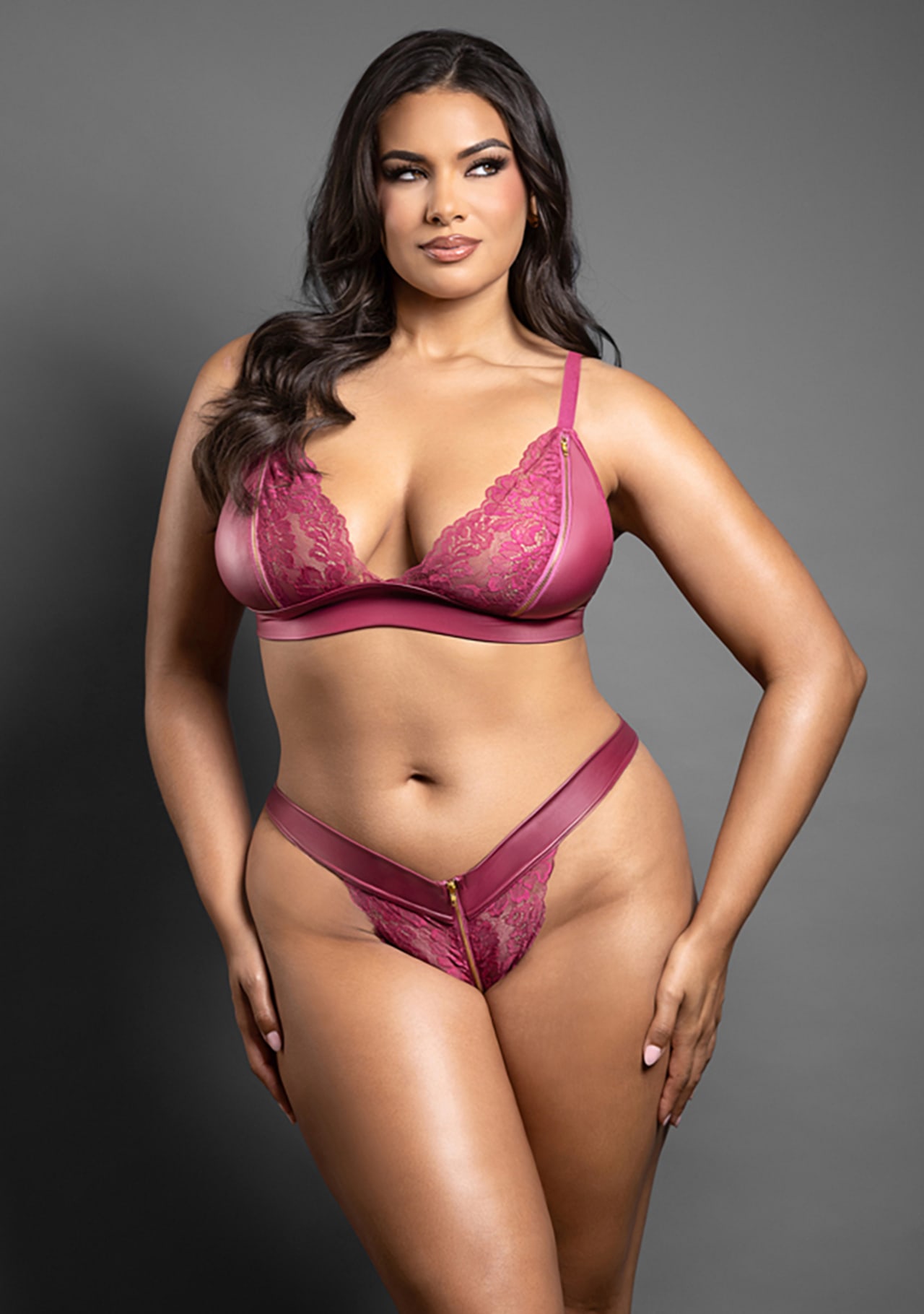 Zipper Bralette and Panty - Plus Size