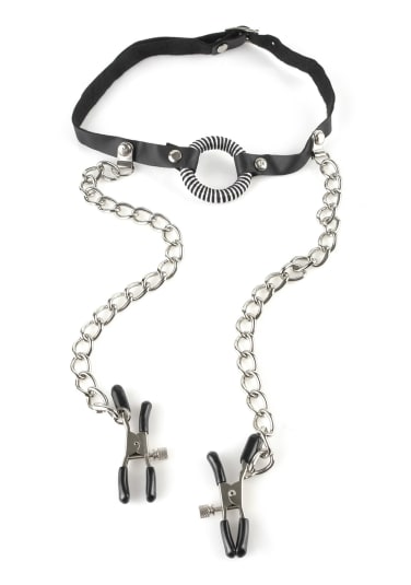 Fetish Fantasy Series O-Ring Gag with Nipple Clamps