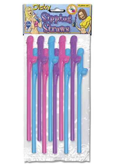 Dicky Sipping Straws - Pink/Purple/Blue (10 Count)