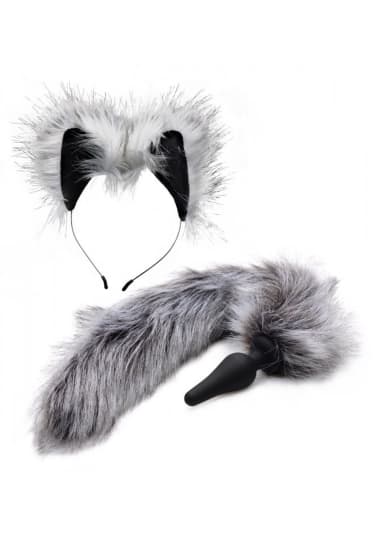 Tailz Grey Wolf Tail Anal Plug and Ears Set