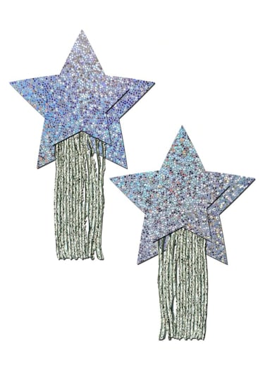 Silver Glitter Star with Tassel Fringe Nipple Pasties