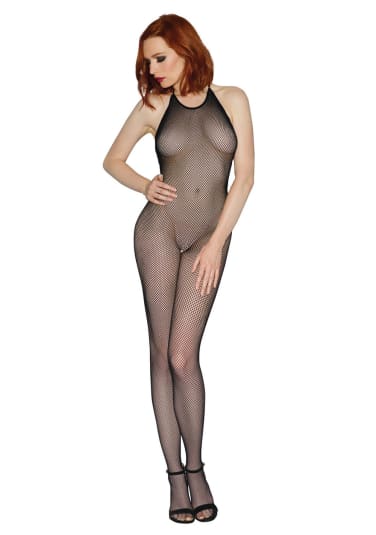 Fishnet Open Crotch Halterd Top Bodystocking