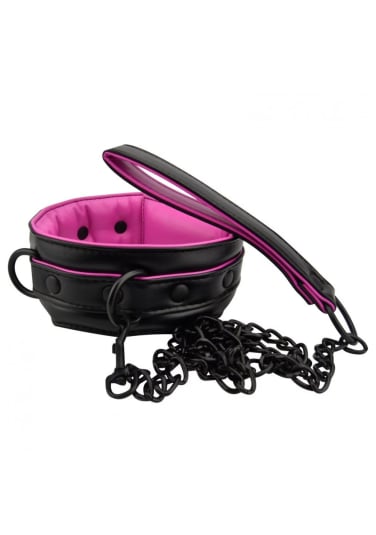 Bound to Please Pink and Black Bondage Collar and Leash