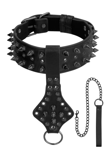 Ouch! Skulls and Bones - Deluxe Spiked Collar with Leash