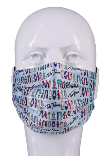 DJ Reversible and Adjustable Face Mask - Blue Toy Pattern with Black Ear Loops