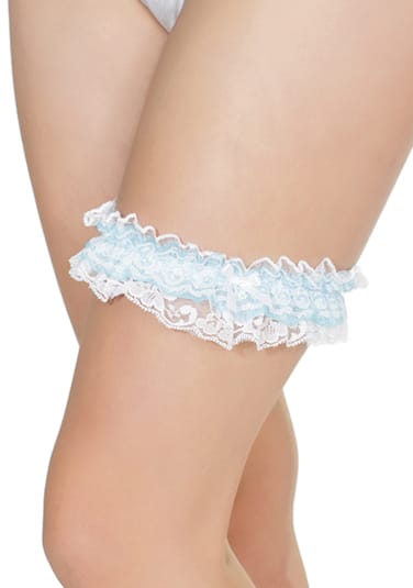 Gathered Lace Garter with Satin Bow Detail