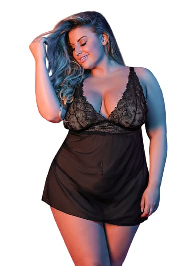 Babydoll with Fly Away Back and G-String Set - Queen Size