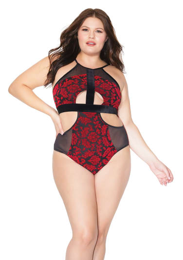 Velvet Damask Halter Teddy - Queen Size