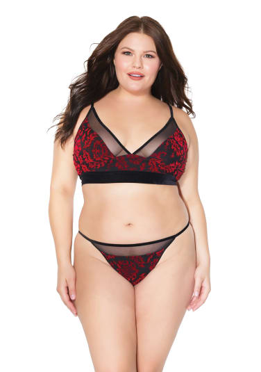 Velvet Damask Bra and Panty Set - Queen Size