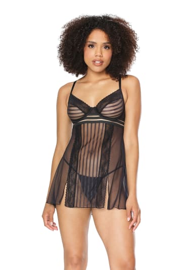 Striped Mesh Babydoll and G-String Set