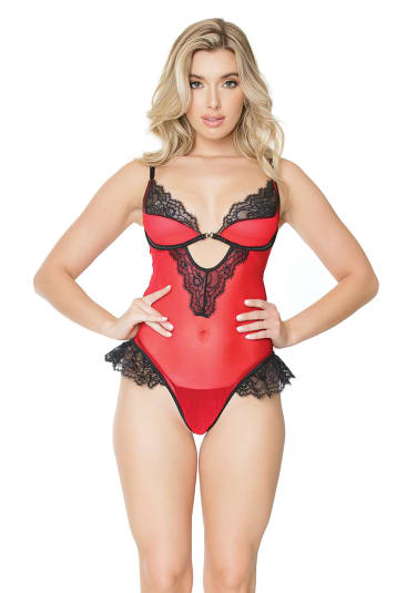 Holiday Mesh Crotchless Teddy