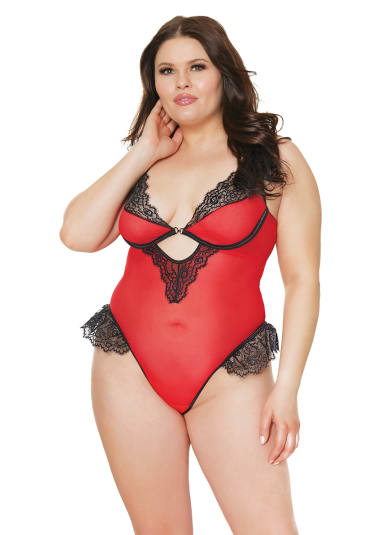 Holiday Mesh Crotchless Teddy - Queen Size