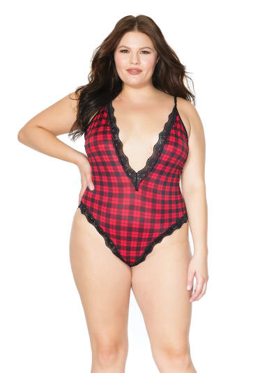 Plaid Knit Teddy - Plus Size