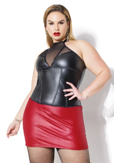 Matte Wet Look Boned Bustier - Plus Size