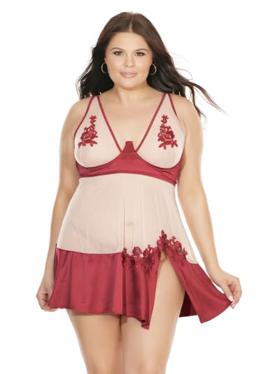 Applique Babydoll and G-String Set - Plus Size