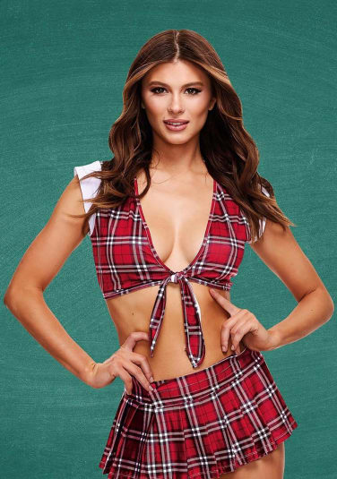 Schoolgirl Crop Top and Skirt Set