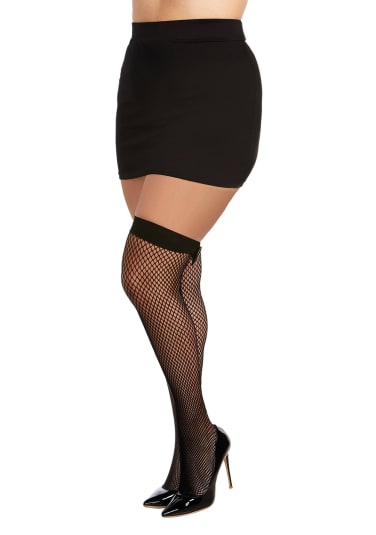 Diamond Net Thigh Highs with Vinyl Bow - Queen Size