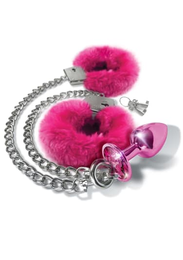 Nixie Metal Butt Plug and Furry Handcuff Set