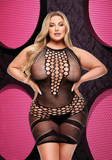 Sexy Fishnet Mini Dress - Plus Size