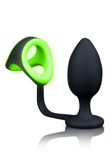 Ouch! Glow in the Dark Butt Plug with Cock Ring and Ball Strap