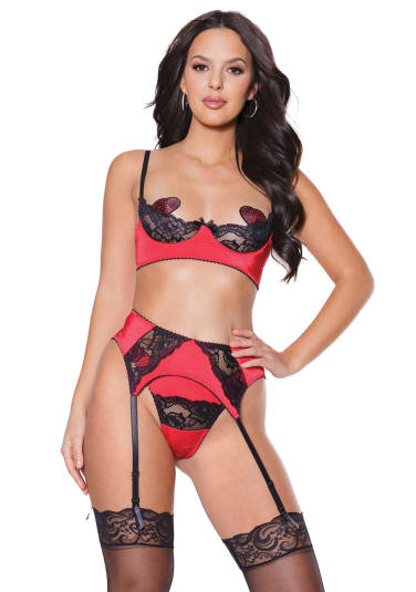 Holiday Demi Cup Bra, Garter Belt and Thong