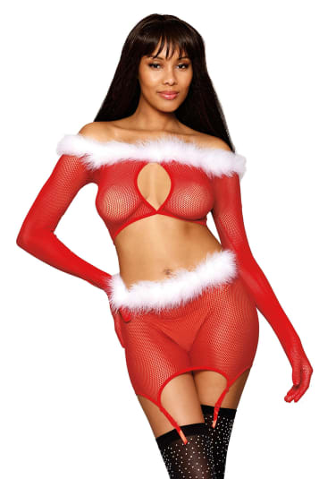 Santa Baby Seamless Fishnet 2-Piece Garter Set