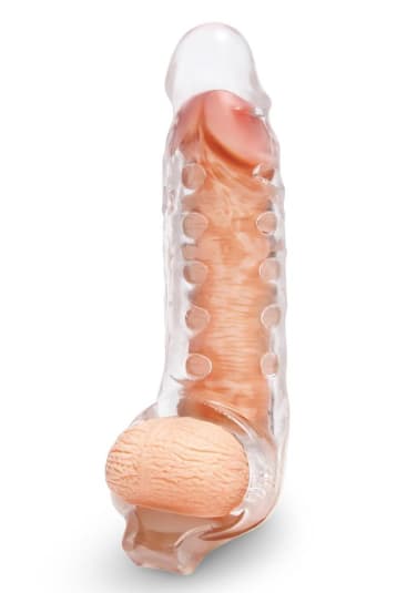 Size Up 1" See-Thru Studded Penis Extender with Ball Loop