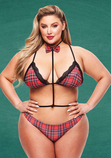 Teacher's Pet Baddie Schoolgirl Top w/Bow Tie & Panty - Queen Size